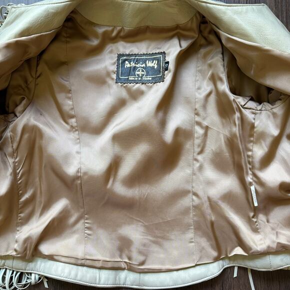 Patricia Wolf Pearlized Leather Fringe Jacket Beige Women’s 10 Made in Texas - Picture 7 of 13